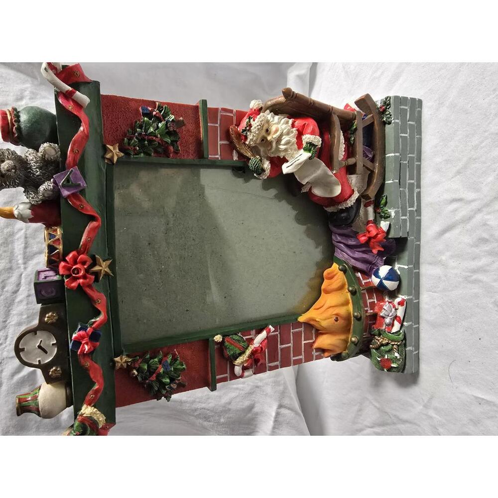Holiday Themed Decorative Picture Frame with Santa Claus and Fireplace
